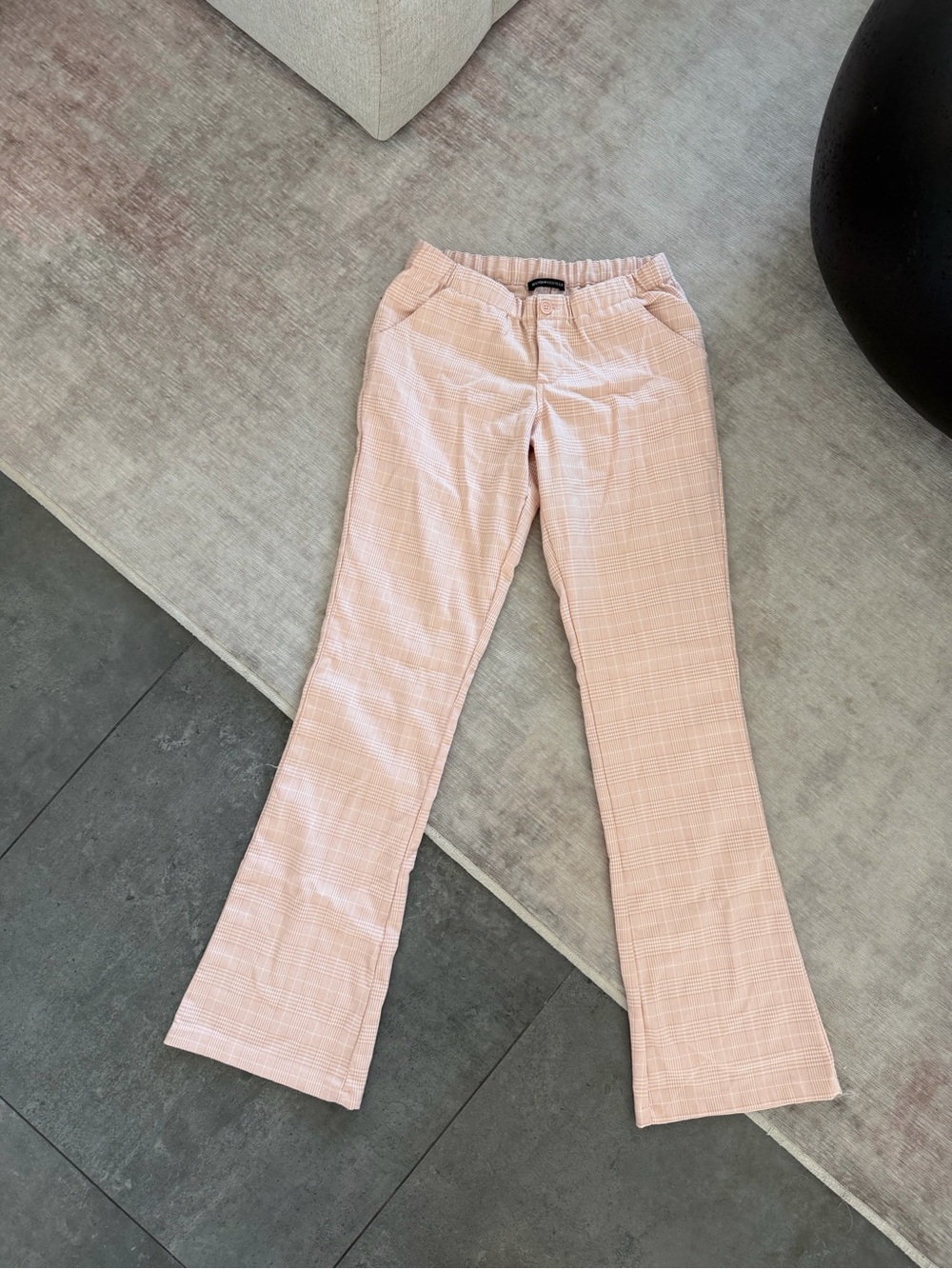 Brandy Melville Llight-Pink Plaid High-Rise Pants